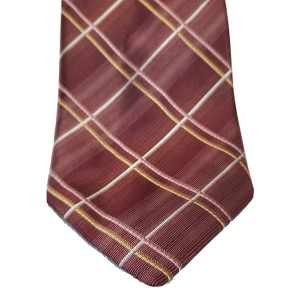 Kenneth Cole Tie New York 100% Silk Handmade Red Gold Silver Diamond - Picture 1 of 7